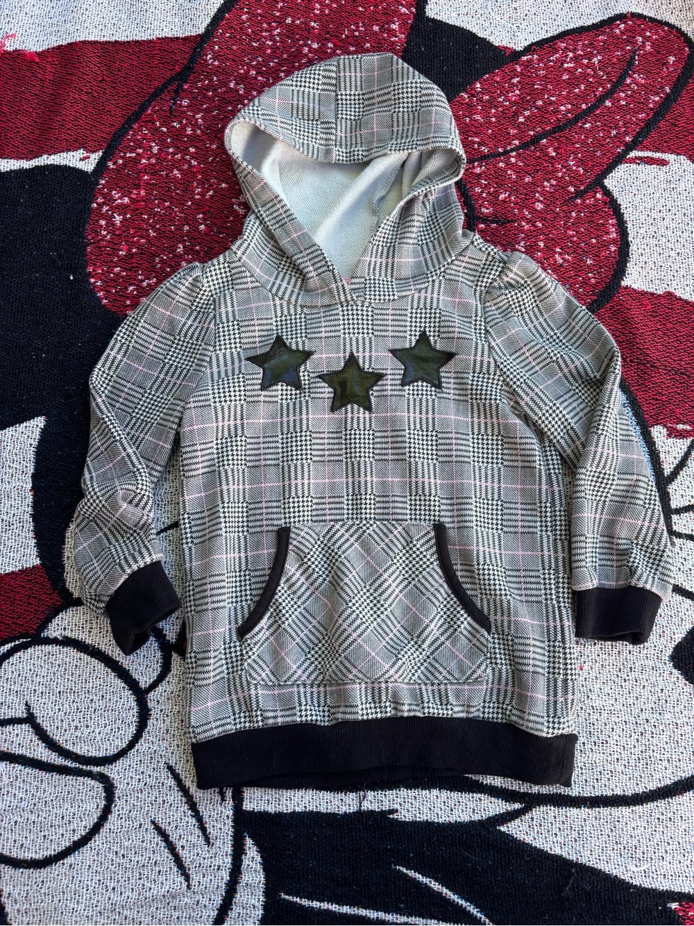 VINTAGE Y2K KIDS HEADQUARTERS HOUNDSTOOTH STAR ACCENT HOODIE SHIRT SIZE 4T